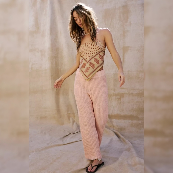 Free People Pants - Free People Beach Veronica Sweater Pants Sunblush Combo Pink Women's Size Large